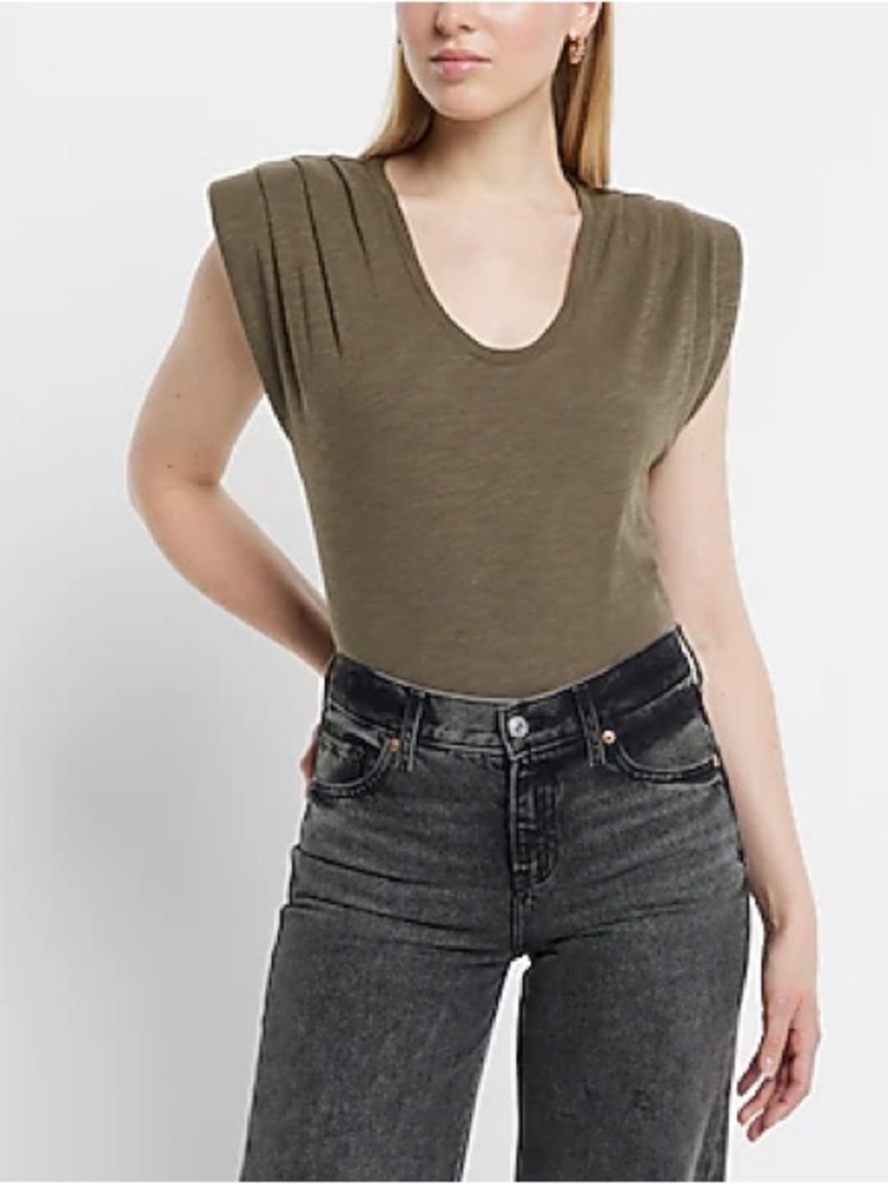 Express NWT Olive Green Padded Shoulder Sleeveless Tee Shirt XL